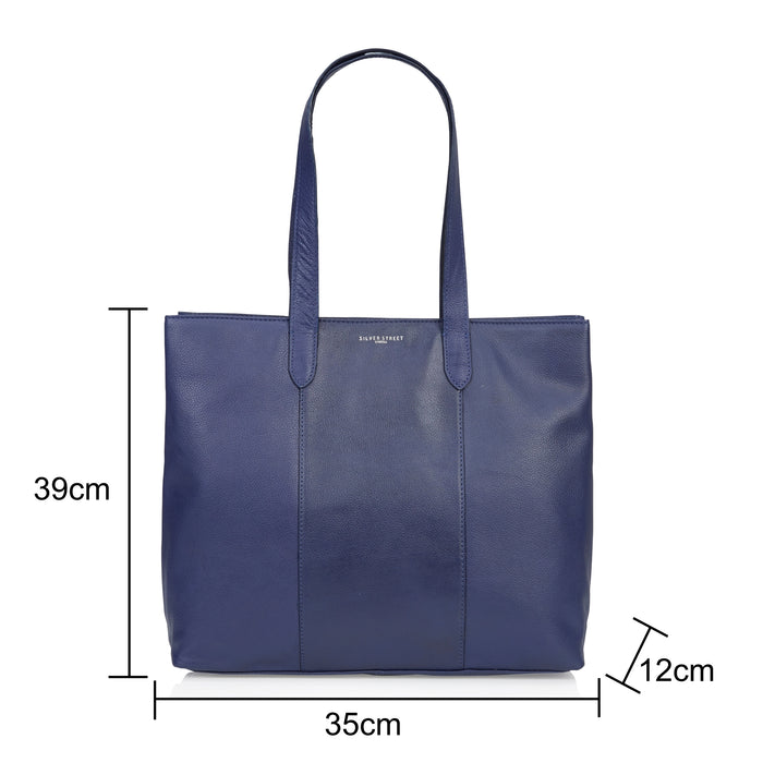 Amber Leather Tote Bags - Navy
