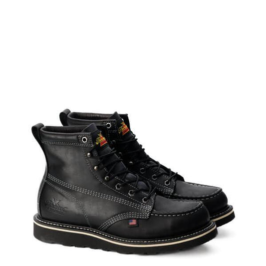 USA made Thorogood American Heritage Midnight Series black moc toe boot, wide widths available
