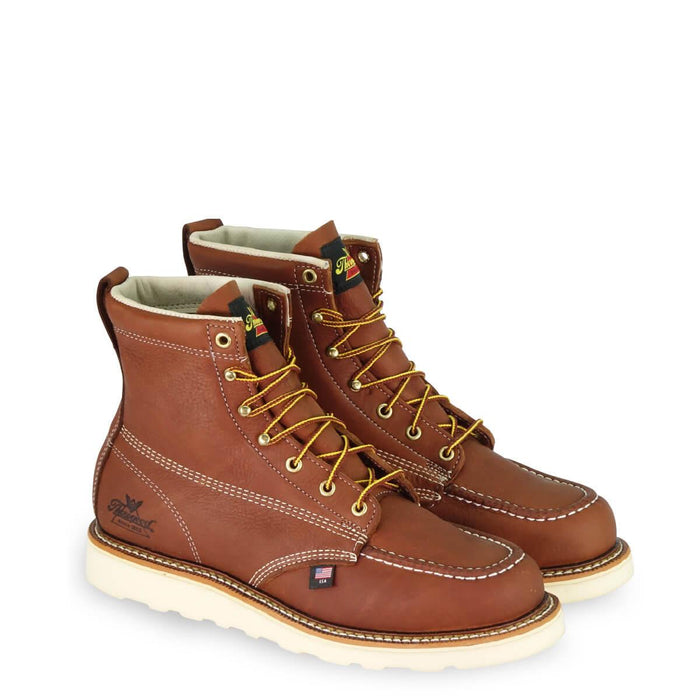 USA made Thorogood American Heritage 6-inch tobacco moc toe boot, steel toe with MAXwear wedge