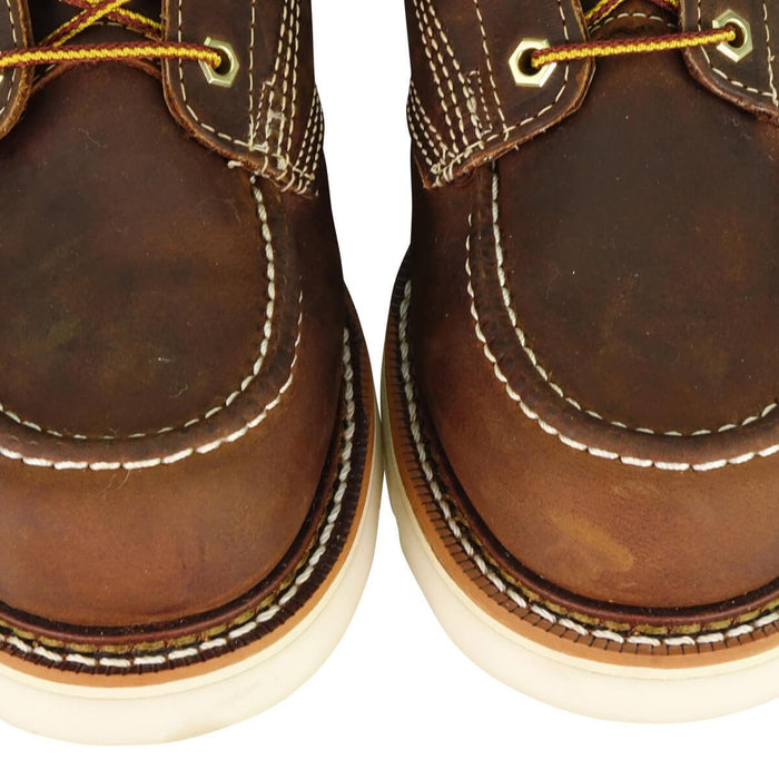 Detail view of the Thorogood American Heritage 6-inch Crazy Horse moc toe work boot