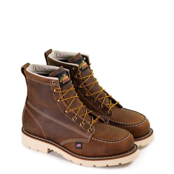 USA made Thorogood American Heritage 6-inch Trail Crazyhorse moc toe boot with ASTM steel toe