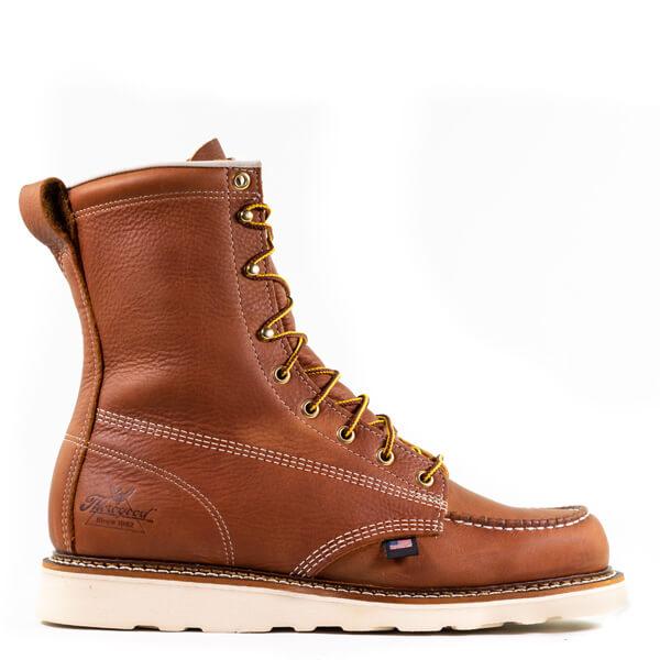 Side view of the Thorogood American Heritage 8-inch tobacco moc toe boot in full grain leather