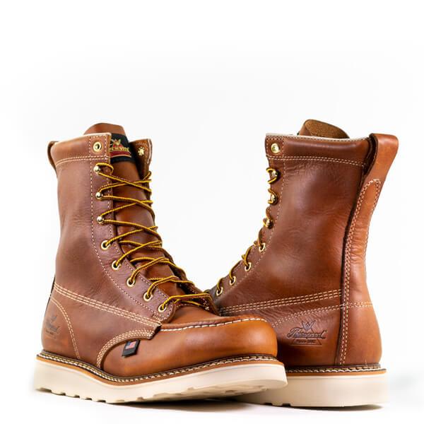 Thorogood American Heritage 8-inch tobacco moc toe boot, EH rated with MAXwear wedge outsole