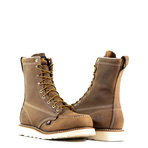 Side view of the Thorogood American Heritage 8-inch moc toe boot with wedge outsole