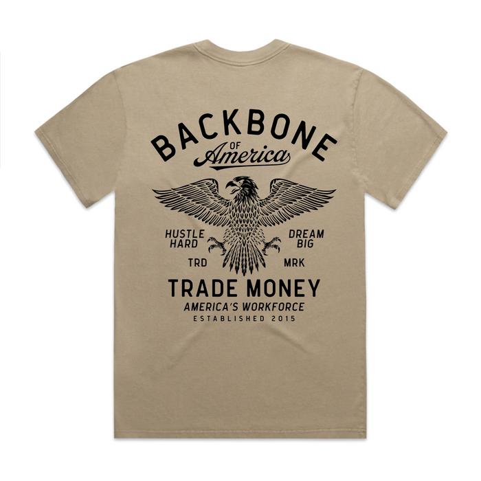 Trade Money America's Workforce heavy short-sleeve graphic t-shirt in faded khaki, available in big and tall sizes