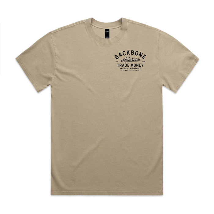 Trade Money America's Workforce heavy t-shirt in faded khaki, alternate graphic view