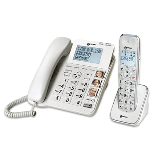 Back view of AmpliDECT 295 Combi Cordless Phone, showing the SOS button or charging port.