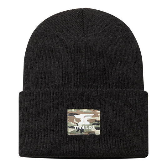 Troll Co. Anvil woven label beanie in black