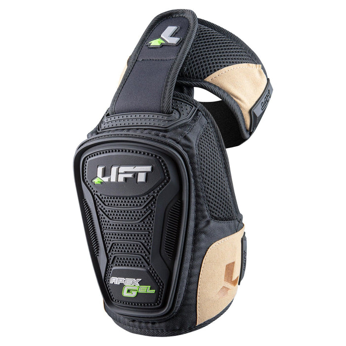 Lift Safety Apex gel knee guards in black, three-quarter left view