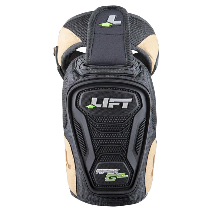 Lift Safety Apex gel knee guards, front view of the hard cap and gel padding