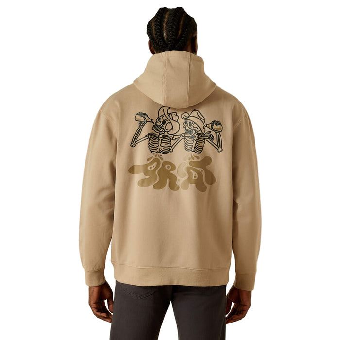 Ariat Drinking Buddies hooded sweatshirt in beige, front view