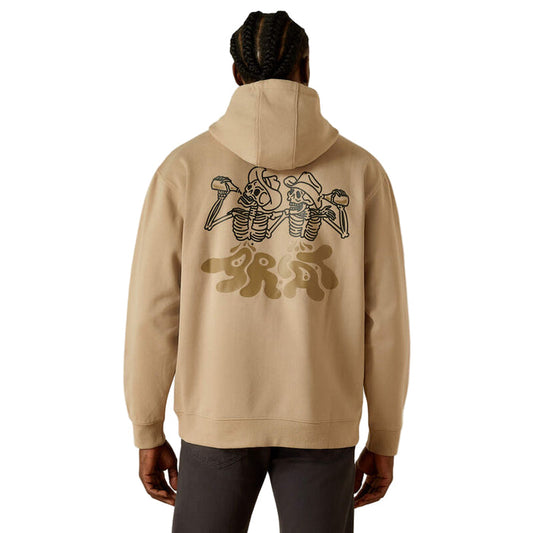 Ariat Drinking Buddies hooded sweatshirt in beige, front view