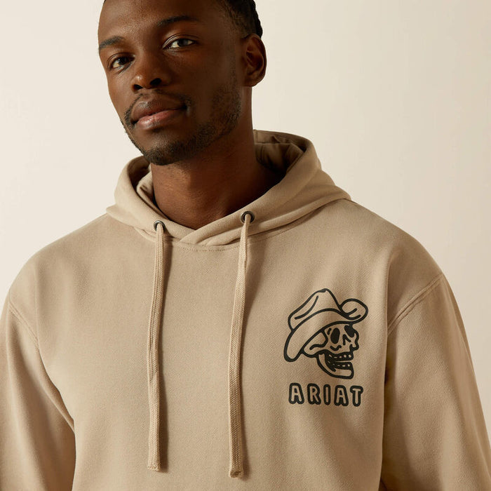 Ariat Drinking Buddies hooded sweatshirt in beige, detail view