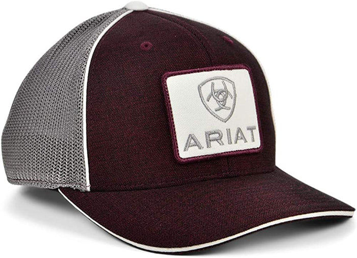 Ariat men's signature logo patch ball cap in heather burgundy