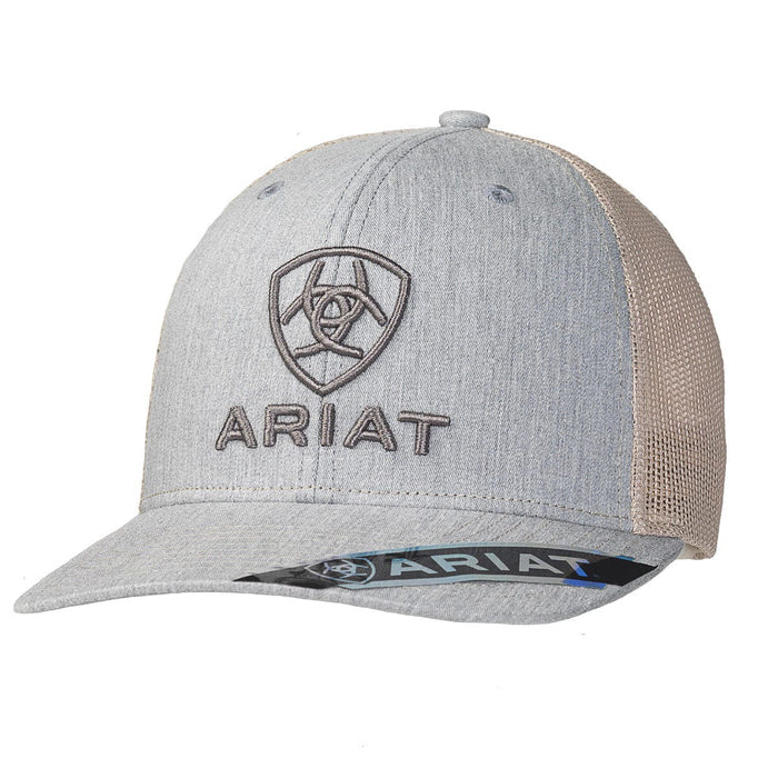 Ariat men's mesh back snapback hat in grey and tan