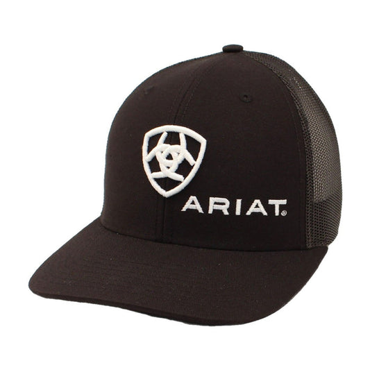 Ariat men's shield logo cap in black with embroidered front logo