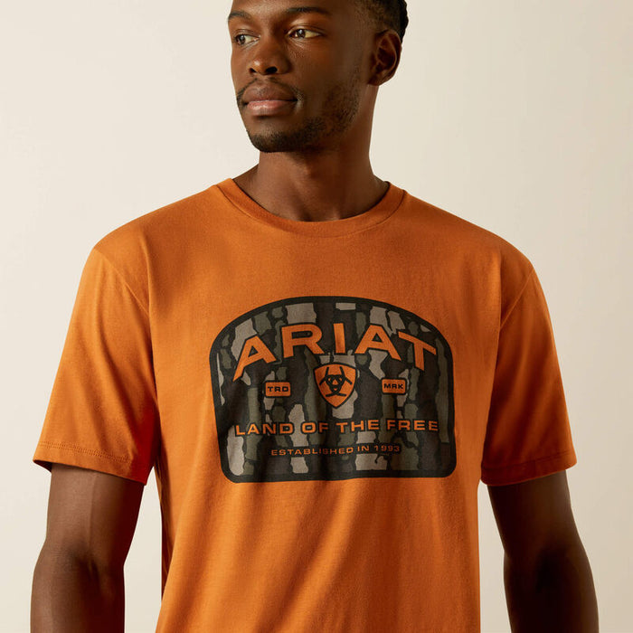 Ariat Underlands Camo Badge t-shirt in adobe, detail view