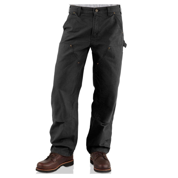 Carhartt B136 double front washed duck work dungaree in black with reinforced knees