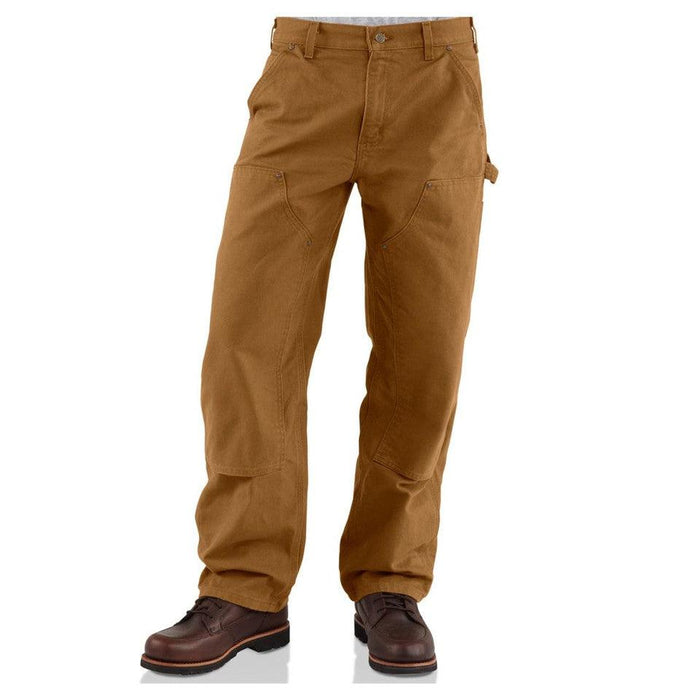 Carhartt B136 double front washed duck work dungaree in Carhartt brown with reinforced knees