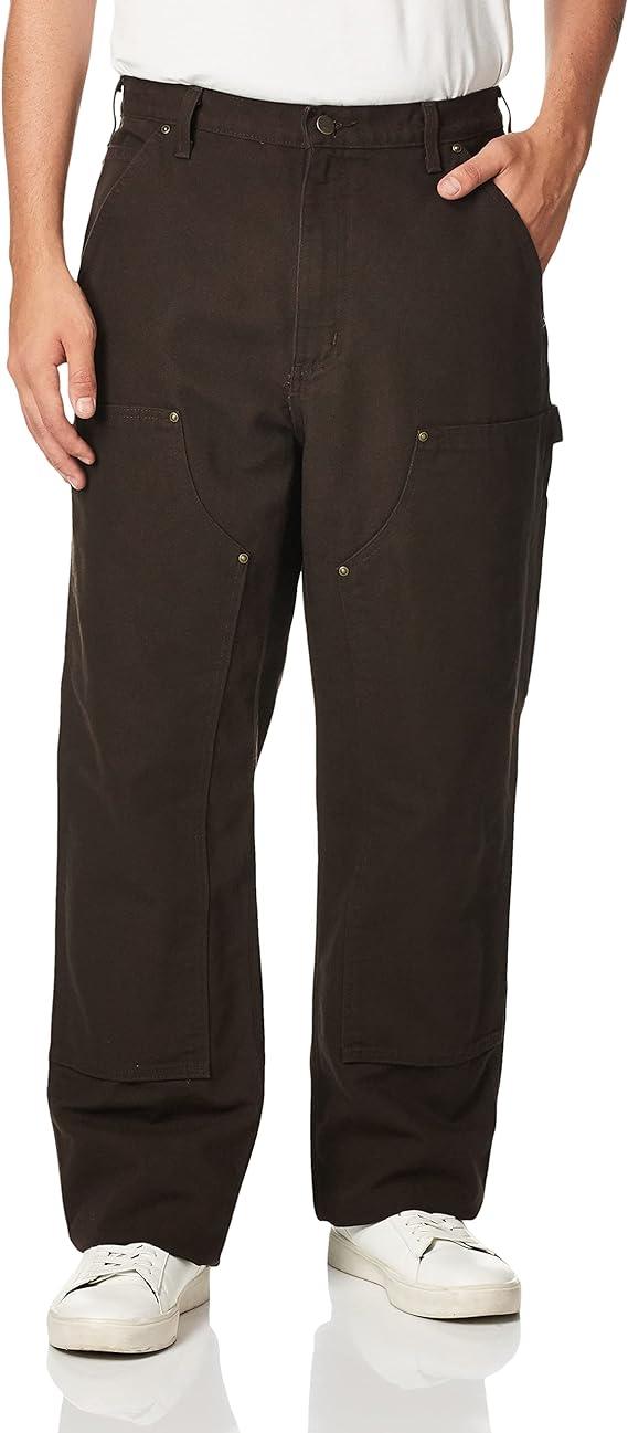 Carhartt B136 washed duck double front dungaree in dark brown with reinforced knees