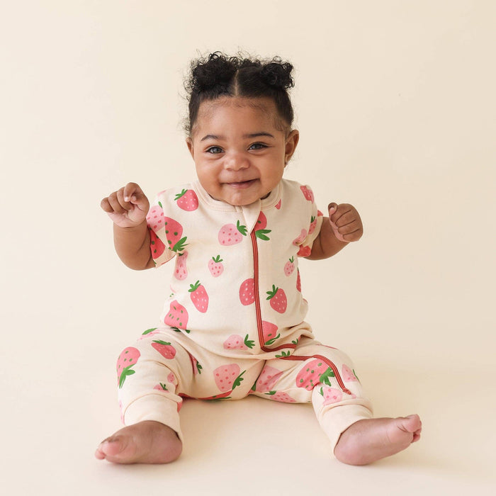 BABY Organic Signature Print '2-Way' Zip Romper - Short Sleeve