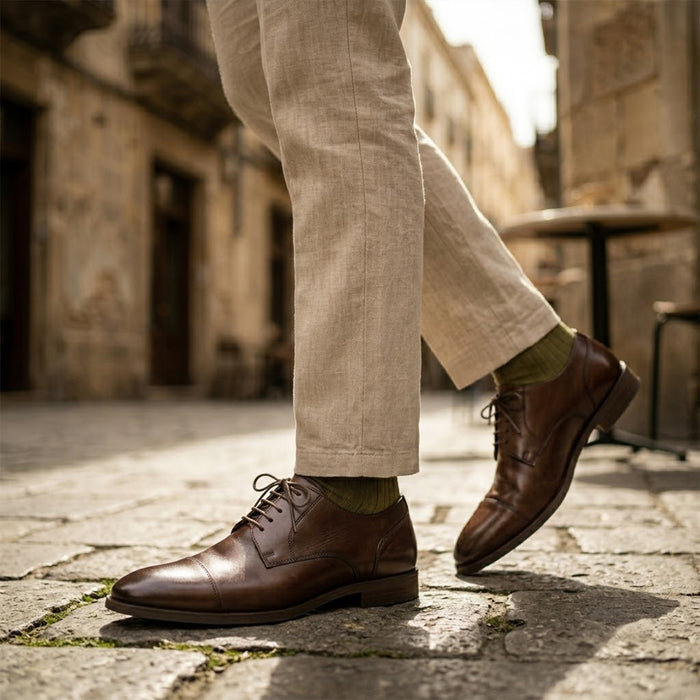 Baden Leather Toecap Derby Shoes - Brown