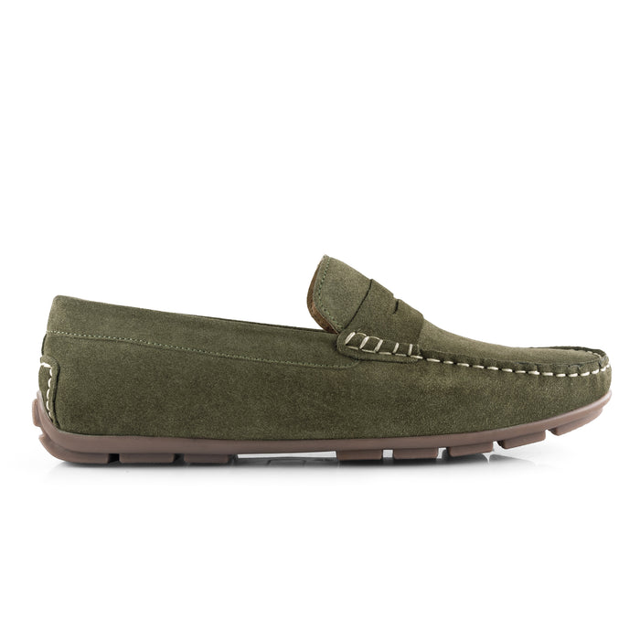 Bari Suede Leather Driving Loafers - Green