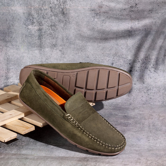Bari Suede Leather Driving Loafers - Green