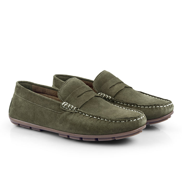 Bari Suede Leather Driving Loafers - Green