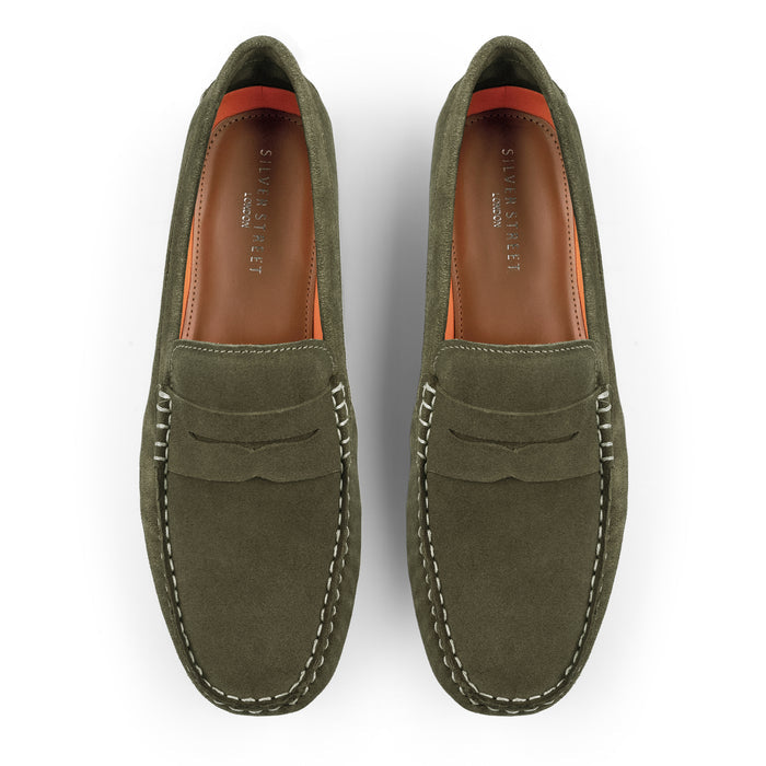 Bari Suede Leather Driving Loafers - Green