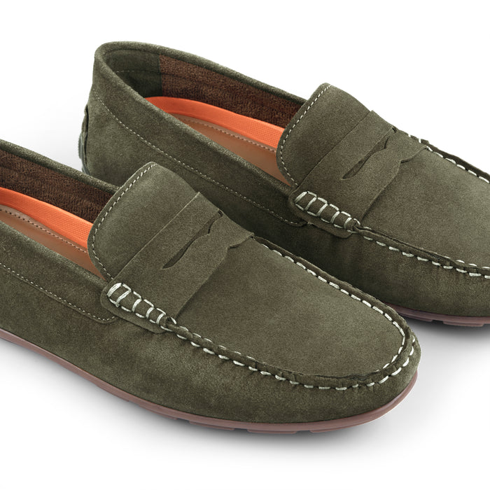 Bari Suede Leather Driving Loafers - Green