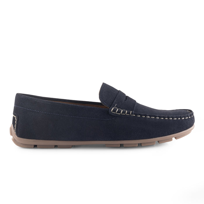 Bari Suede Leather Driving Loafers - Navy