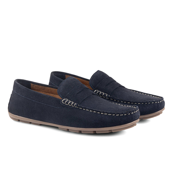 Bari Suede Leather Driving Loafers - Navy