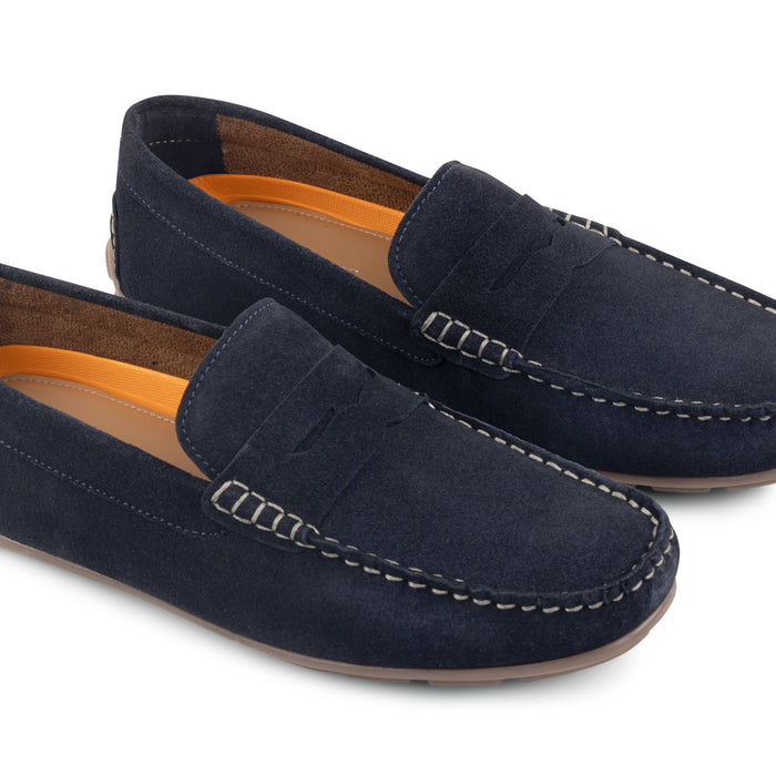 Bari Suede Leather Driving Loafers - Navy