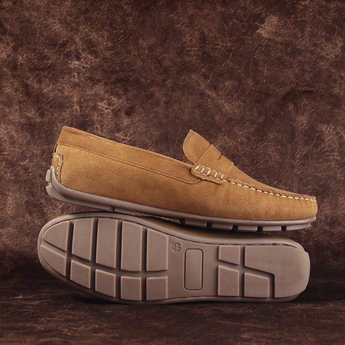Bari Suede Leather Driving Loafers - Tan