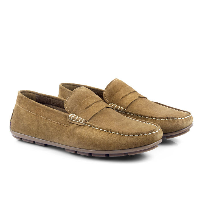 Bari Suede Leather Driving Loafers - Tan