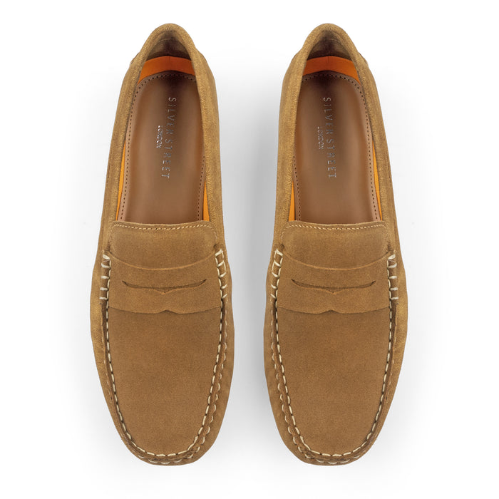 Bari Suede Leather Driving Loafers - Tan