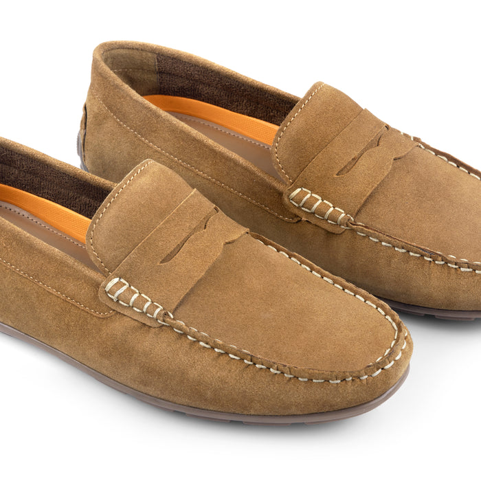 Bari Suede Leather Driving Loafers - Tan