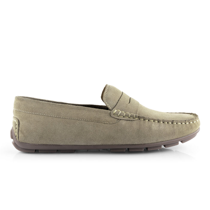 Bari Suede Leather Driving Loafers - Taupe