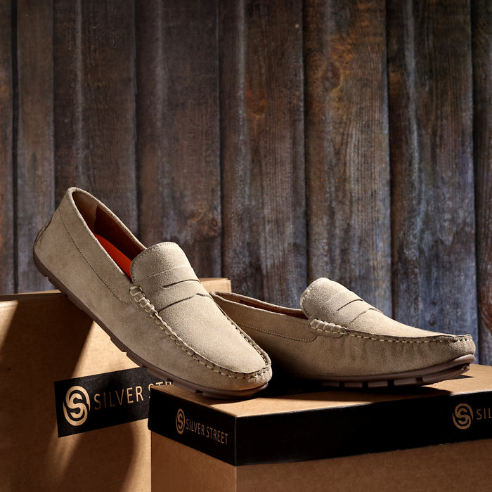 Bari Suede Leather Driving Loafers - Taupe