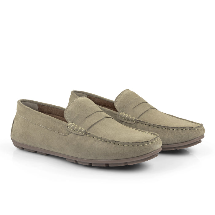 Bari Suede Leather Driving Loafers - Taupe