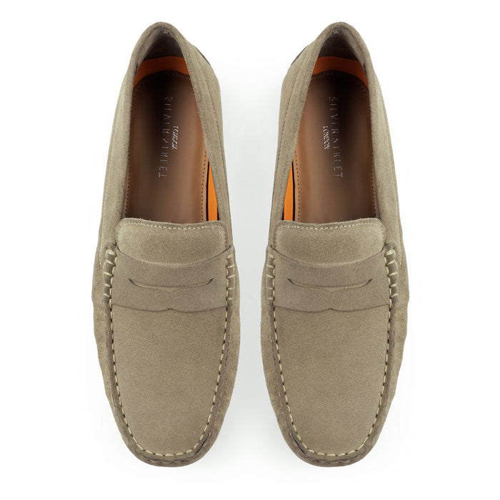 Bari Suede Leather Driving Loafers - Taupe