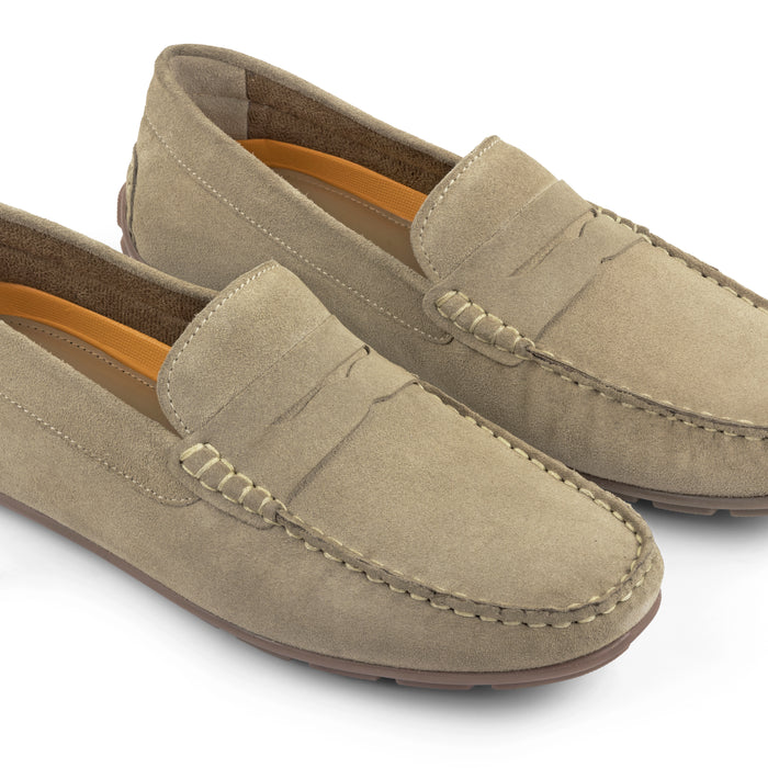 Bari Suede Leather Driving Loafers - Taupe