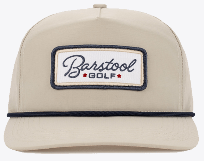 Barstool Sports Golf five-panel nylon rope snapback hat in sand and navy