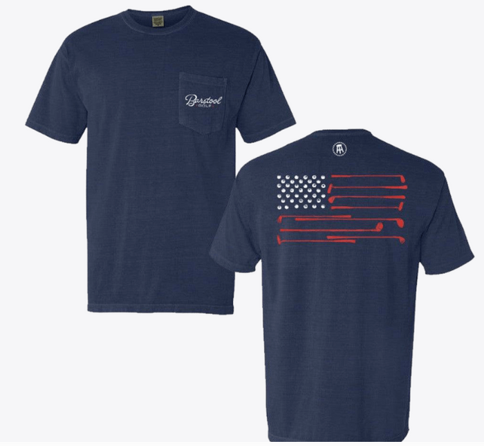 Barstool Sports Golf flag pocket t-shirt in navy, available in big and tall sizes