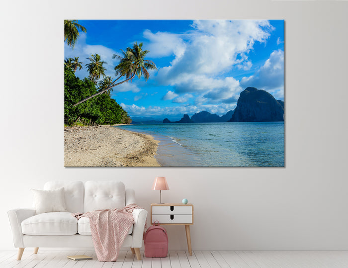 Beach With Palm Trees Canvas Print #7173