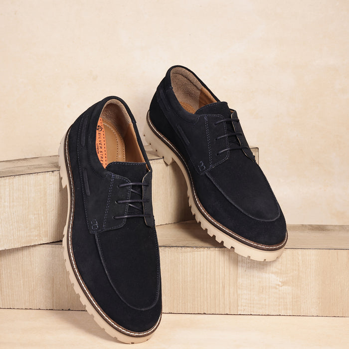 Beckenham Suede Casual Apron Front Shoes - Navy