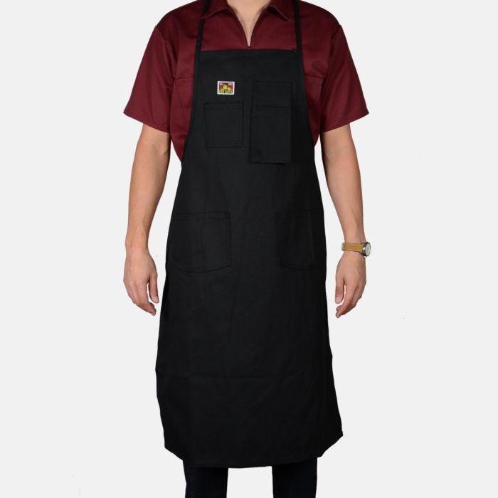 Ben Davis work apron in black with adjustable neck strap and front utility pockets