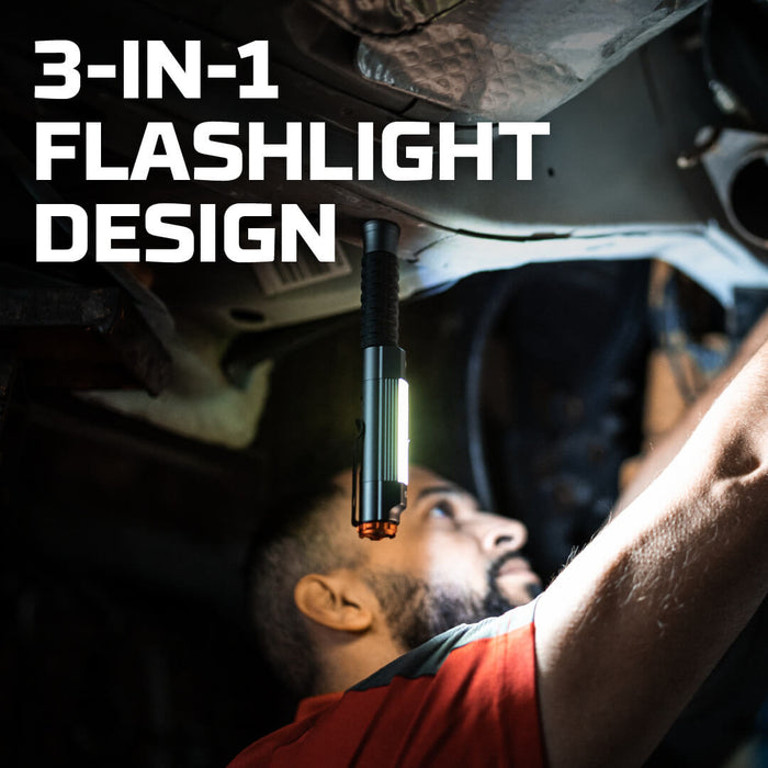 Graphic explaining the three-in-one modes of the Nebo Big Larry 3 work light