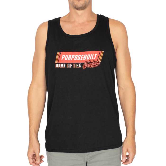 Purpose-Built Block graphic tank top in black, front view, big and tall sizing